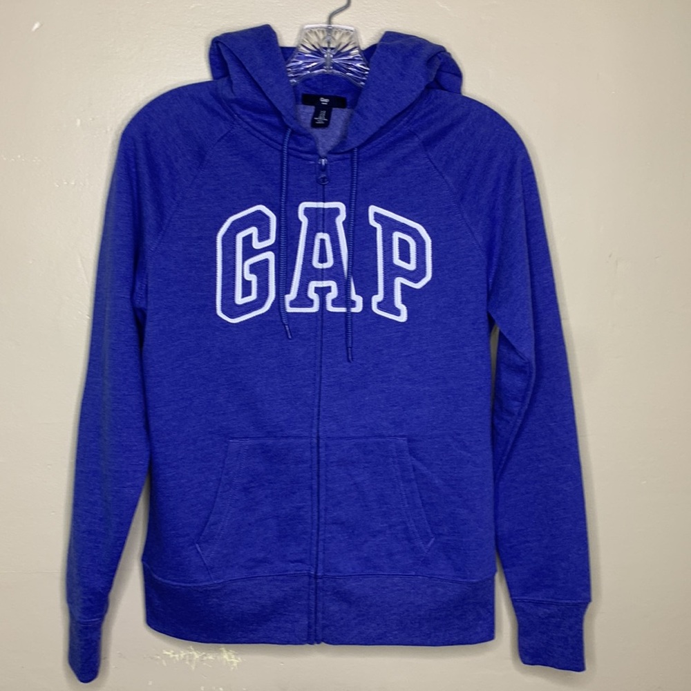 GAP Hoodie Sweatshirt Jacket Purple White Zipper Front Kangaroo Pocket Small